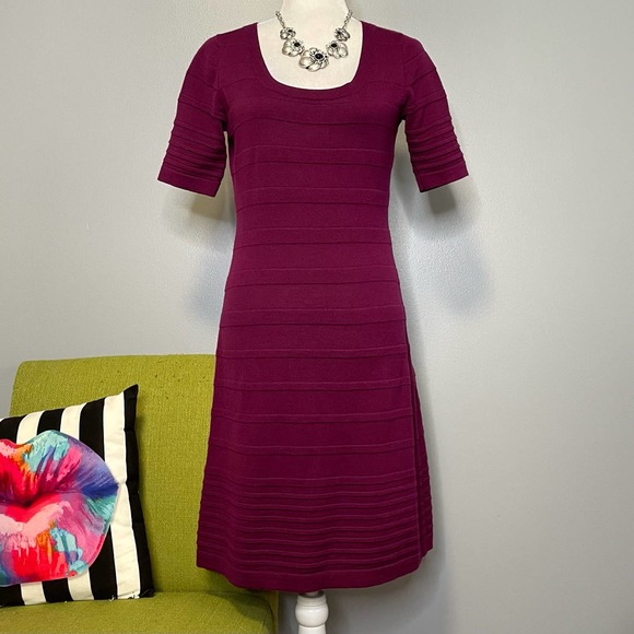 Calvin Klein Raspberry Wool Knit A-Line Sweater Dress Work Cocktail - Picture 1 of 5